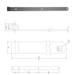 Kovanie pásové 600x35x4mm, pre čap  14mm, povrch čierny lak Kovanie pásové 600x35x4mm, pre čap  14mm, povrch čierny lak